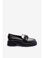 Półbuty Loafersy Damskie Skórzane Na Płaskim Obcasie Czarne Elkiza