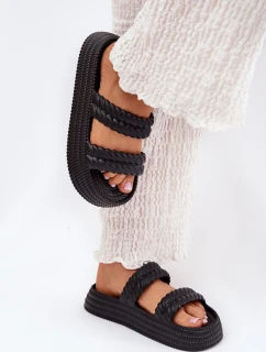 Piankowe Lekkie Klapki Damskie Na Platformie S.Barski ZK51-001 Czarne