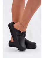 Piankowe Klapki Damskie Z Paskiem I Klamrą Czarne Larinie