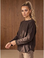 Dámska bavlnená blúzka oversize s príveskom, čokoládová, FashionStreet RY2942 Dámska bavlnená blúzka oversize s príveskom, čokoládová, FashionStreet RY2942