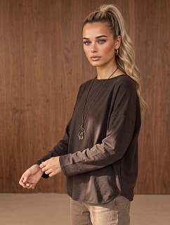 Dámska bavlnená blúzka oversize s príveskom, čokoládová, FashionStreet RY2942