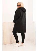 Dámske Plus veľkosť Faux Shearling kabát s kapucňou a vreckami čierna Dámske Plus veľkosť Faux Shearling kabát s kapucňou a vreckami čierna