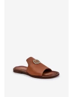 Elegantné dámske kožené papuče s dekoráciou Zazoo 3008 Camel Elegantné dámske kožené papuče s dekoráciou Zazoo 3008 Camel