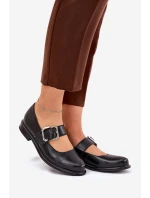Skórzane Półbuty Damskie Z Klamrą Laura Messi 2980 Czarne