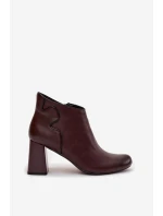 Skórzane Botki Ocieplane Na Słupku Bordowe Ivessara