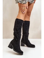 Kozaki Damskie Na Słupku Przed Kolano Czarne Erisorae