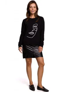 B167 Sveter s potlačou na prednej strane - čierny