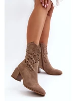 Dámske členkové topánky s dierkovaným zvrškom na bloku ASA217-7 Béžová - Jezzi