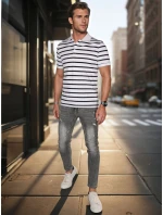 Pánska pruhovaná polokošeľa biela FashionStreet PX0638