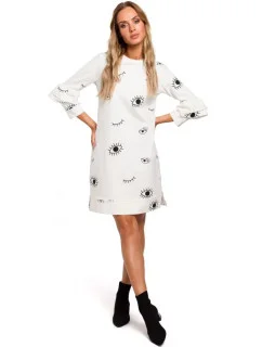 Šaty áčkového strihu s potlačou a volánovými rukávmi M445 - Moe