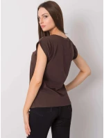 Bavlnené tričko s vyhrnutými rukávmi Feel Good tmavohnedé (4833.24P)