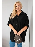 Dámska košeľa Plus Size z viskózy, manšestrová, s odnímateľnými rukávmi, čierna Dámska košeľa Plus Size z viskózy, manšestrová, s odnímateľnými rukávmi, čierna