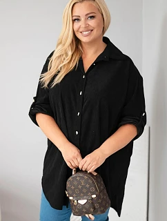 Dámska košeľa Plus Size z viskózy, manšestrová, s odnímateľnými rukávmi, čierna