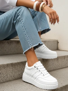 Dámske kožené tenisky s hrubou platformou biele FashionStreet ZY1394