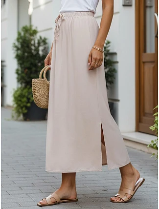 Dámska viskózna maxi sukňa s elastickým pásom béžová FashionStreet CY0514 Dámska viskózna maxi sukňa s elastickým pásom béžová FashionStreet CY0514