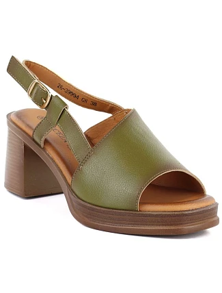 Dámske kožené sandále na podpätku zelené Vinceza 26-39994