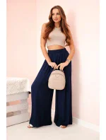 Dámske široké viskózové nohavice s elastickým pásom tmavomodré Dámske široké viskózové nohavice s elastickým pásom tmavomodré