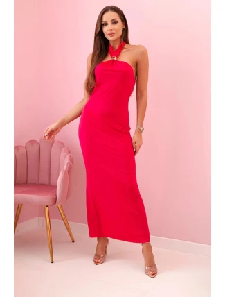 Dámske šaty bez ramienok s potlačou a fuchsiovou viazankou