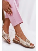 Sandały Damskie Na Płaskim Obcasie Z Ozdobą S.Barski KV51-002 Złote