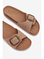 Kožené dámské nazouváky s přezkou tmavě béžové Emiline