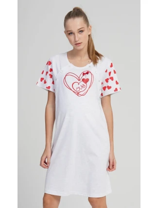 Dámska tehotenská nočná košeľa Love Light Grey Printed - Vienetta Dámska tehotenská nočná košeľa Love Light Grey Printed - Vienetta
