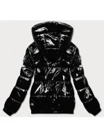 Lesklá čierna dámska bunda so sťahovacím lemom (LD7250BIG)