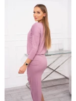 Asymetrické šaty s 3/4 rukávmi, tmavo ružové