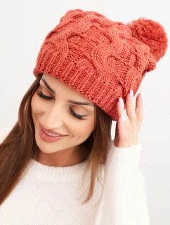 Dámska zimná vlnená čiapka s hrubým pleteným vzorom K458 hrdzavá