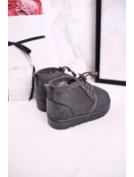 Dziecięce Sznurowane Śniegowce Ocieplone Futerkiem Szare Hunter