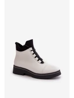 Botki Damskie Ocieplane Z Niską Cholewką Eko Skórzane Białe