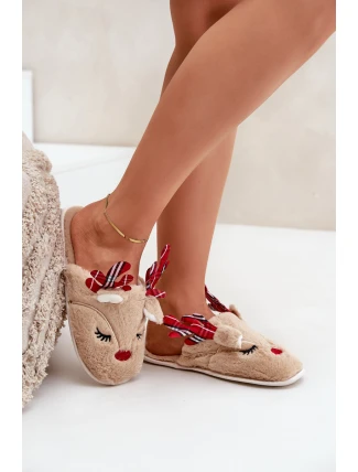 Świąteczne Kapcie Z Motywem Renifera Beżowe Sylaia