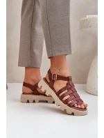 Skórzane Sandały Damskie Zazoo 3695 Brązowe