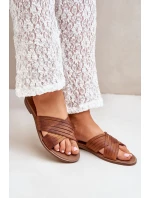 Skórzane Damskie Klapki Lewski Shoes 3682 Camel