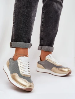 Skórzane Buty Sportowe Sneakersy Damskie D&A LR51-847 Złote