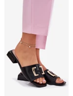 Eleganckie Klapki Damskie Na Klocku Ze Złotym Detalem Vinceza 62229 Czarne