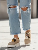 Dámske semišové tenisky s ozdobnou platformou béžovej farby FashionStreet ZY1419