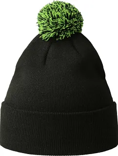 Atlantis Headwear Wind-S Pompom Pletená čepice s bambulí 33.0294 black/yellow fluo