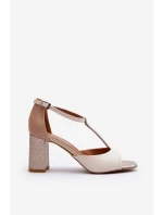 Skórzane Sandały Na Słupku Laura Messi 2759 Beżowe