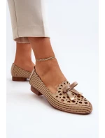 Ażurowe Baleriny Damskie Z Kokardką Beżowe Nestavia