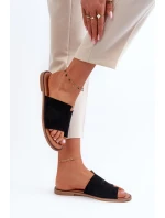 Damskie Zamszowe Klapki Japonki Czarne Amite