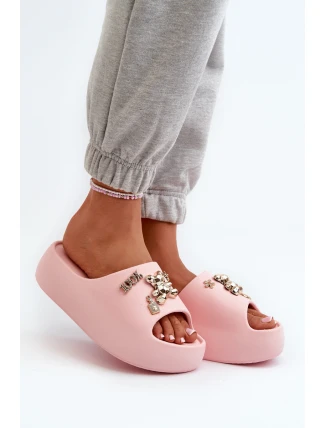 Klapki Damskie Lekkie Piankowe Z Ozdobami Różowe Orchia