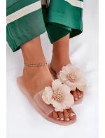 Transparentne Płaskie Klapki Damskie Ze Sztucznym Kwiatem Nude Vobetta