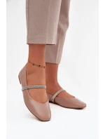 Dámské baleríny s lesklými pásky tmavě béžové Ilirene
