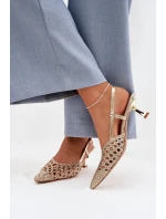 Pletené dámské sandály na podpatku zlaté Selinae