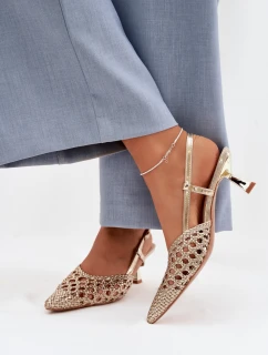 Pletené dámské sandály na podpatku zlaté Selinae
