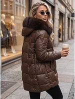Dámska zimná prešívaná bunda s kapucňou, hnedá, FashionStreet TY5757 Dámska zimná prešívaná bunda s kapucňou, hnedá, FashionStreet TY5757
