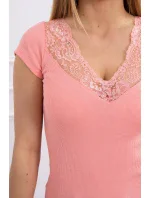 Blúzka s čipkovým výstrihom marhuľová