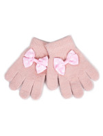Dievčenské päťprsté rukavice Yoclub s mašľou RED-0070G-AA50-007 Pink