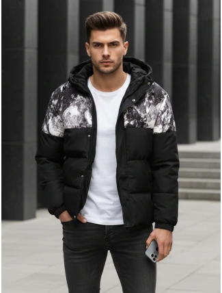 Pánska zimná bunda s kapucňou čierna FashionStreet TX5132 Pánska zimná bunda s kapucňou čierna FashionStreet TX5132