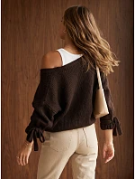 Dámsky oversize kardigán bez zapínania, čokoládová farba, FashionStreet MY2564 Dámsky oversize kardigán bez zapínania, čokoládová farba, FashionStreet MY2564